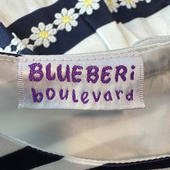 Blueberi Boulevard Daisy Flower Girls Dress 4T Blue White Striped Floral Party - Picture 7 of 9